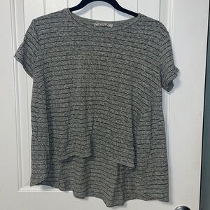 Chloe K Gray Striped Hi Low Short Sleeve Shirt